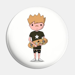 Boy with skateboard cartoon character Pin