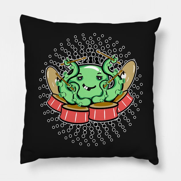 Kawaii Octopus Drummer Pillow by Redmanrooster