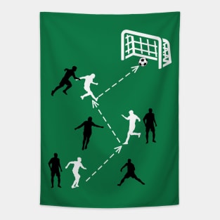 Funny Soccer play move with soccer players soccer on field to score goal Tapestry