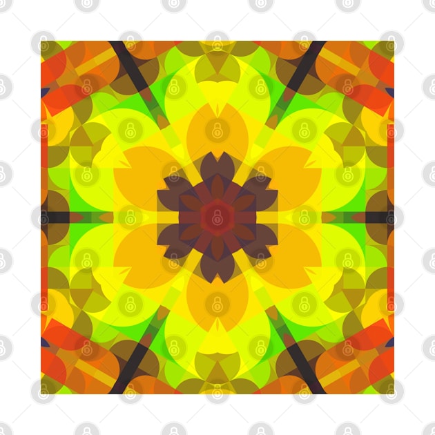 Retro Mandala Flower Orange Yellow and Green by WormholeOrbital