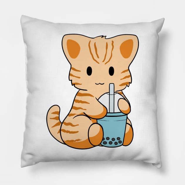 Tabby Cat Bubble Tea Pillow by BiscuitSnack