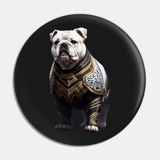 Bold Bulldog in Black and Gold Armor Pin