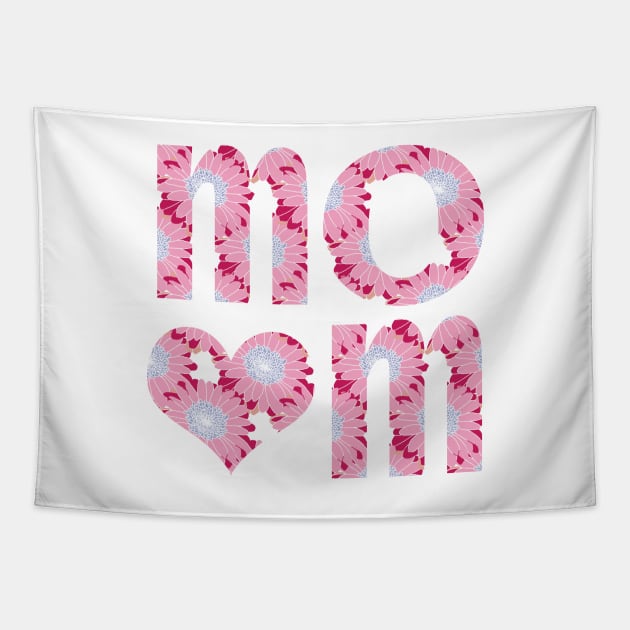 Mom Heart Floral Art Typography Tapestry by ellenhenryart