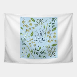 Blue Green summer leaves watercolour pattern Tapestry