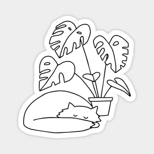 Cat and Plants line art Magnet