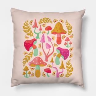 Happy Fun Colorful Mushrooms Pillow