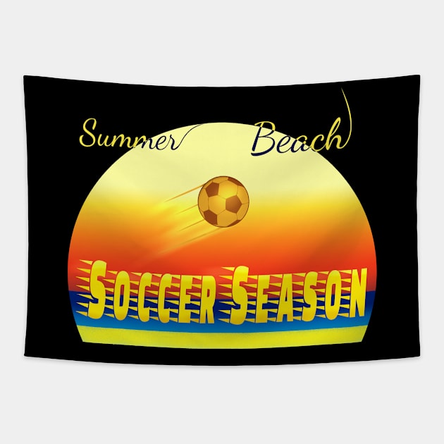 Summer beach soccer season design Tapestry by Zimart