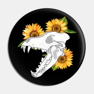 Floral Sunflower Wolf Skull Pin