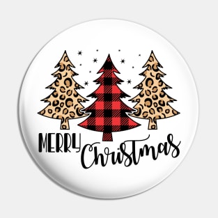 Merry Christmas Cheetah and Buffalo Plaid Design Pin