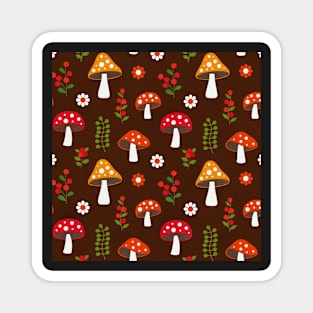 Mushroom pattern with flowers and berries Magnet