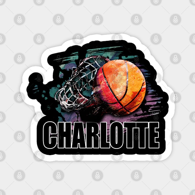 Retro Pattern Charlotte Basketball Classic Style Magnet by Irwin Bradtke