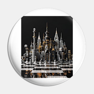 Cityscape Gambit: Skyline Chess Match Tee gift Pin