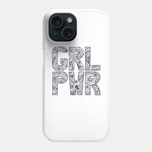 Floral girlpower text in blue ink Phone Case