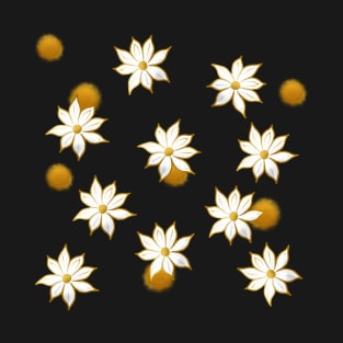 white and golden flowers, floral print T-Shirt