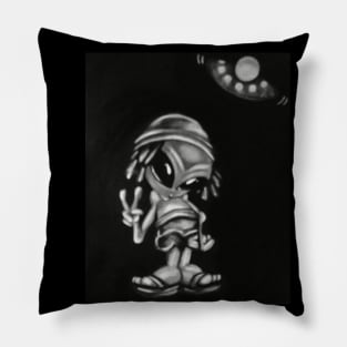 Vintage Black and White Alien and Saucer Pillow