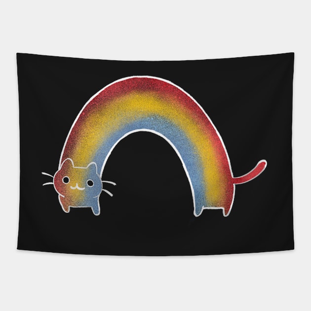 Rainbow cat black Tapestry by Uwaki