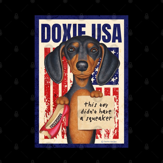 Doxie fun red white and blue patriotic Black Dachshund with Red Shoe USA by Danny Gordon Art