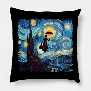 Girl with an Umbrella starry night Pillow