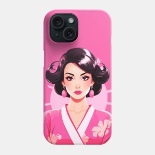 Japanese girl Geisha vintage retro modern pin-up woman in kimono Phone Case