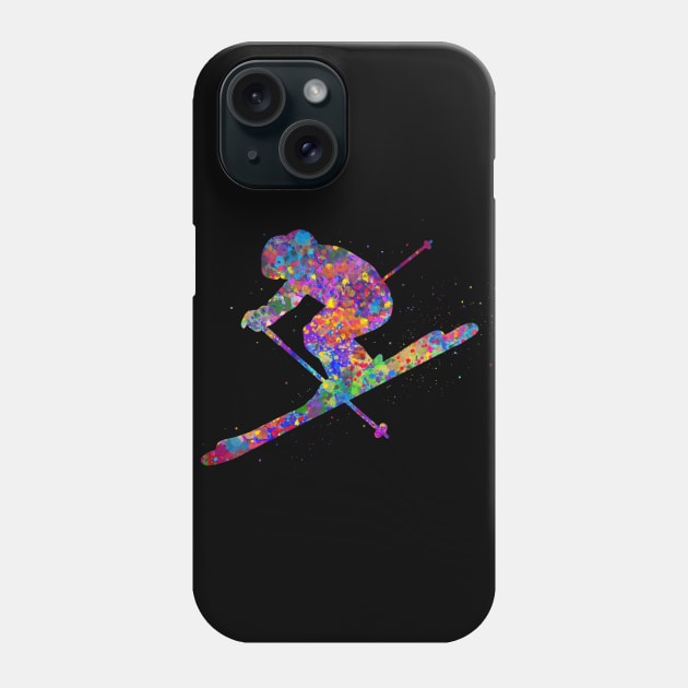 Ski watercolor art Phone Case by Yahya Art