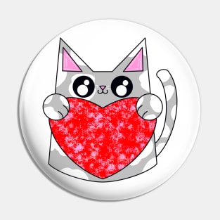 Ray The Gray And White Cat With Valentines Heart Pin