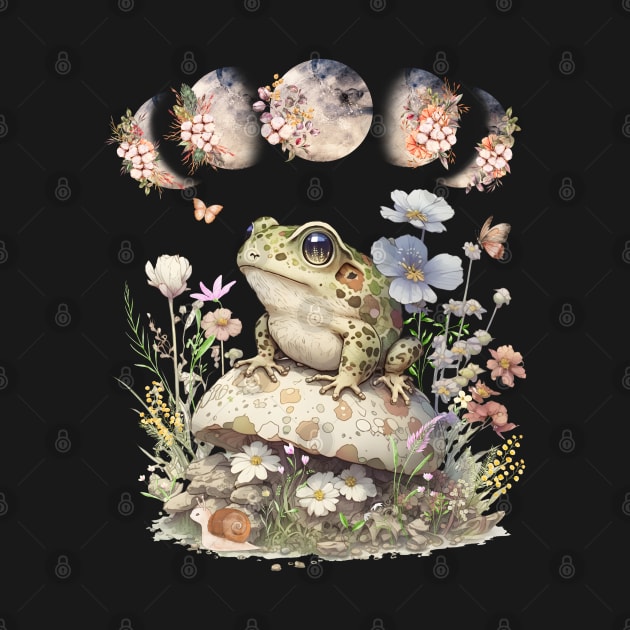 Cute Cottagecore Frog Mushroom Vintage Floral Moon by Hypnotic Highs