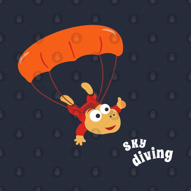 cartoon illustration of skydiving with litlle dinosaur by KIDS APPAREL