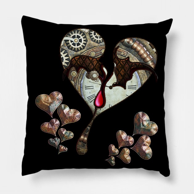 Wonderful elegant steampunk heart with clocks and gears Pillow by Nicky2342