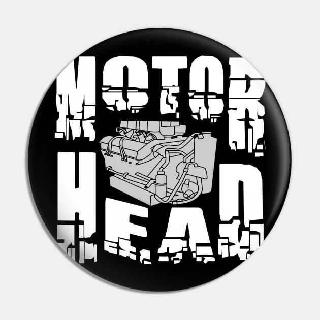 Motor Head Engine White Text Pin by Barthol Graphics