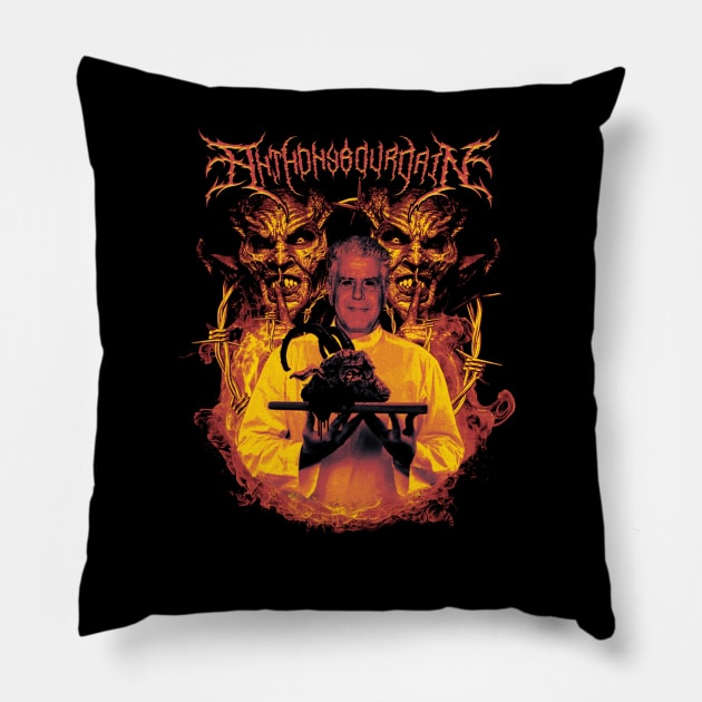 Anthony Bordain Satanic Black Metal Pillow by BolaMainan