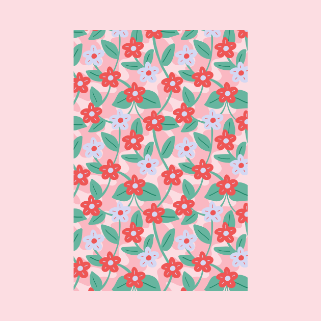 Wavy flower pattern in pink and green by Natalisa