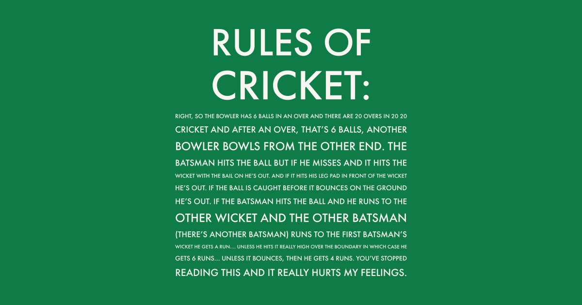 Rules of Cricket Funny Cricket Rules Long Sleeve TShirt TeePublic