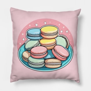 Cute Pastel Macarons on Plate Pillow