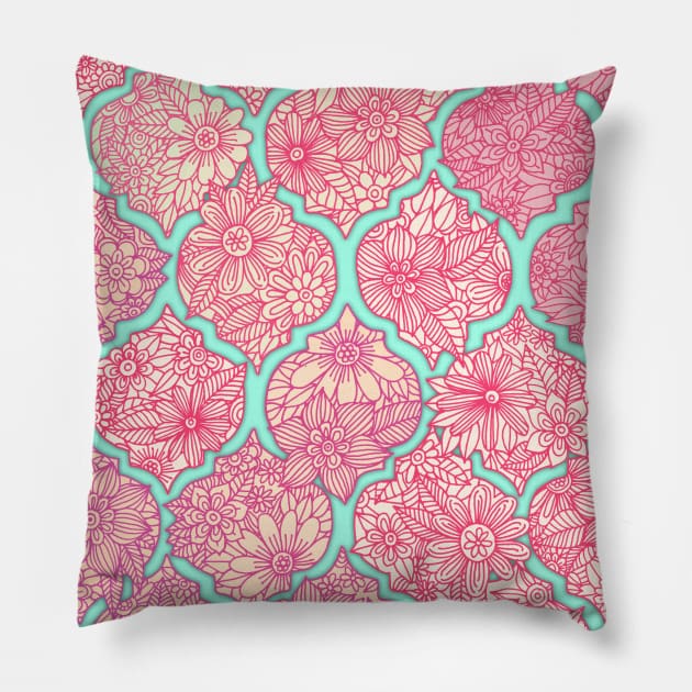 Moroccan Floral Lattice Arrangement - pink Pillow by micklyn