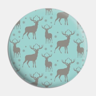 Christmas Deer Stag Buck Teal Aqua Brown Tan Snowflake Pin