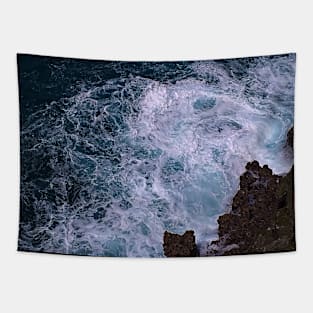 Blue ocean waves against a coral reef Tapestry