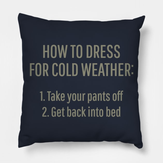 How To Dress For Cold Weather Pillow by DubyaTee