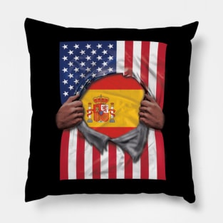 Spain Flag American Flag Ripped - Gift for Spanish From Spain Pillow