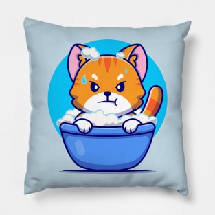 Angry Cat Bath In Tub Cartoon Pillow