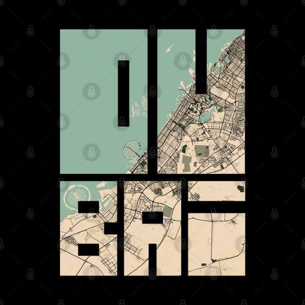 Dubai, UAE City Map Typography - Vintage by deMAP Studio