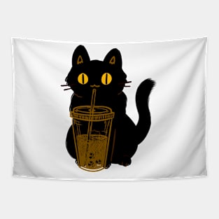 Black cat drink coffe Tapestry