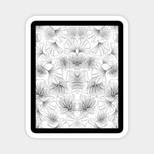 White And Black Flower Pattern Abstract Line Art Graphic Magnet