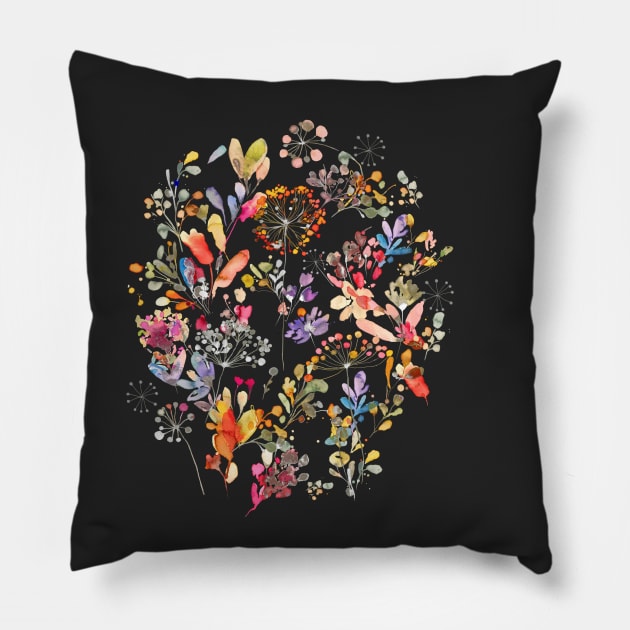 Flowers Wild Grasses Plants Black Pillow by ninoladesign