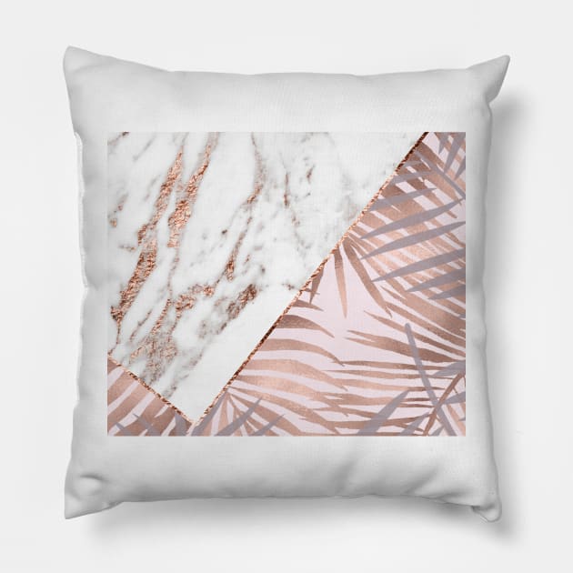 Rose gold marble & tropical ferns Pillow by marbleco