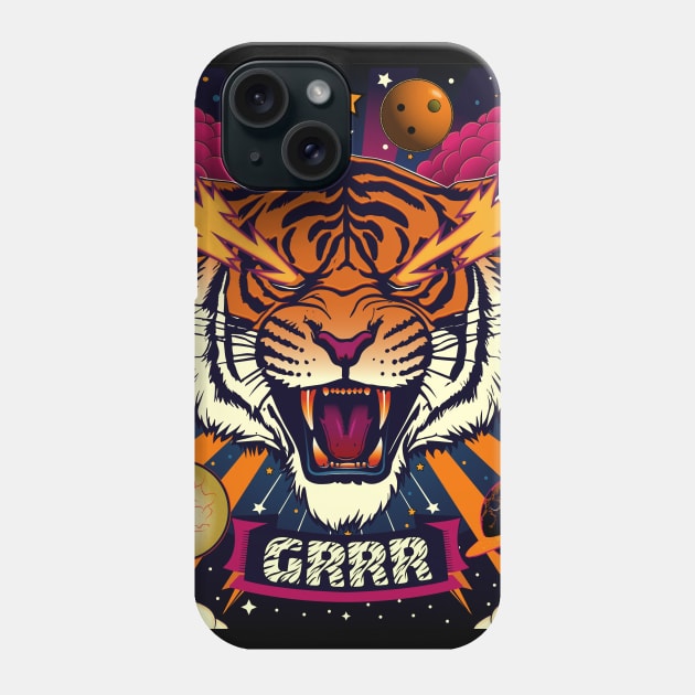 Cosmic Roar: Tiger Thunder Phone Case by SunGraphicsLab