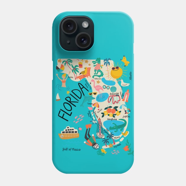 Florida whimsical Map//custom map design and pattern Phone Case by Bridgett3602