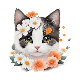 Enchanting Feline Fantasia: Dreamy Kitten in Floral Wonderland T-Shirt