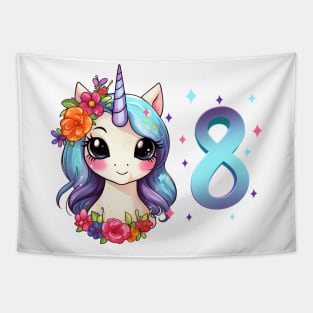 I am 8 with unicorn - girl birthday 8 years old Tapestry