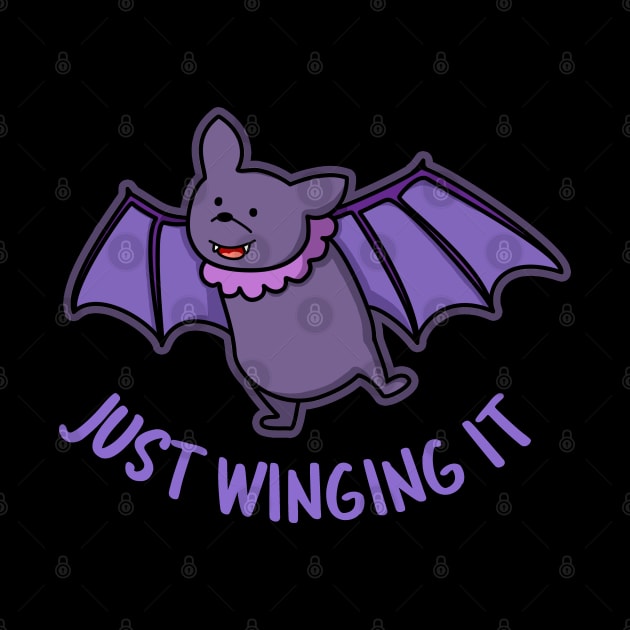 Just Winging It Cute Bat Pun by punnybone