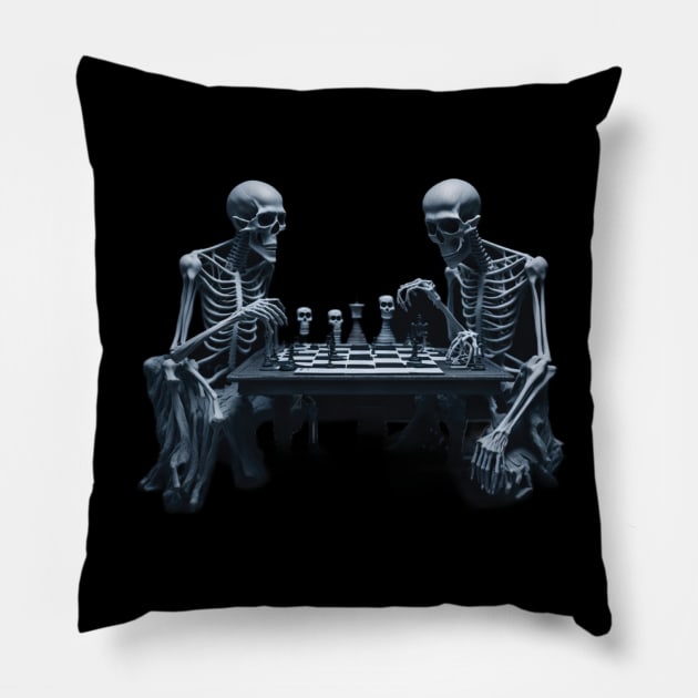 skeletons playing chess Pillow by lkn